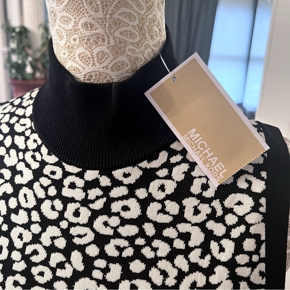 NWT MICHAEL KORS Black/White Leopard Print Sleeveless Ruffle Mini Dress Sz XS - Picture 9 of 13